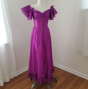 40s style fuchsia/pink butterfly sleeve gown